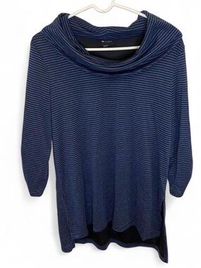 AB Studio blue striped cowl neck top